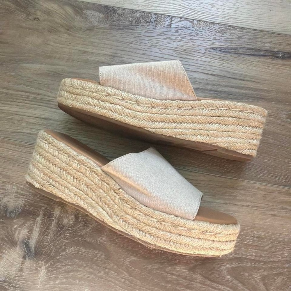 J Crew Platform Espadrille Slide Sandals Womens 8 Cream Ivory Preppy Old Money
